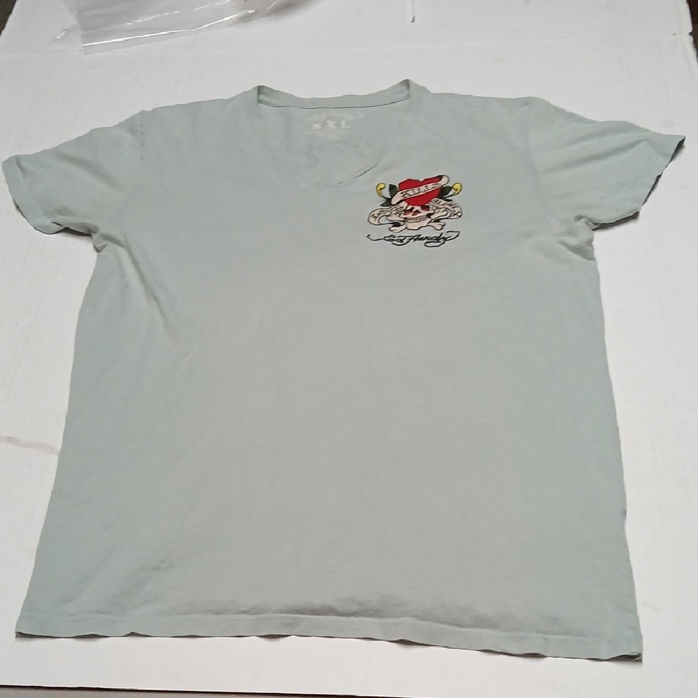 Ed Hardy Love Kills Slowly Embroidered V-Neck T-Shirt Light Green Official Y2K